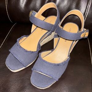 New Lucky Brand Women's Mindra Espadrille Wedge Sandal Indigo Heavy Canvas 7.5